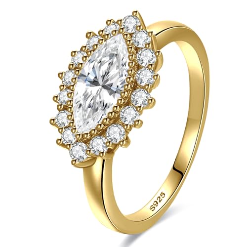 Yaresul 1ct Frauen Marquise Ring 14K Gold plattiert 925 Sterling Silber Marquise Halo Verlobungsringe für Frauen Cubic Zirkonia Marquise Ehering,Größe 57(18.1) von Yaresul