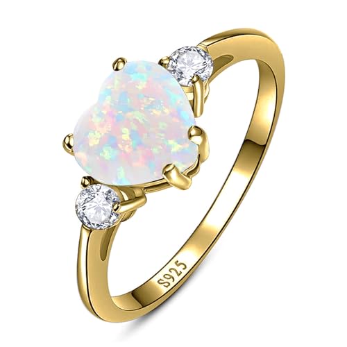 Yaresul 2,25 ct Opalring für Damen, Valentinstagsring aus 925er Sterlingsilber, 14 Karat vergoldet, Opal-Herzring für Damen, Versprechensring, Verlobungsring, Jubiläumsring, Größe 54.4(17.3) von Yaresul