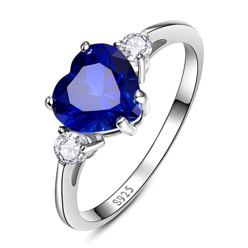 Yaresul 2,25 ct erstellter blauer Saphir-Ring, blauer Herz-Ring, 925er-Sterlingsilber, Versprechensring für Sie, Saphir-Verlobungsring, Geburtstag, Jahrestag, Valentinstag, Größe 62(19.7) von Yaresul