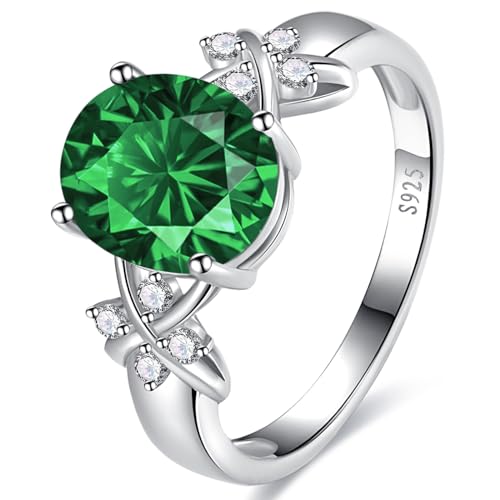 Yaresul 2,75 ct Damen Smaragdring 925 Sterling Silber Grüner Smaragd Ringfassung Criss Cross CZ Smaragdschmuck Versprechensring Jewelry Promise Ring,Größe 54.4(17.3) von Yaresul