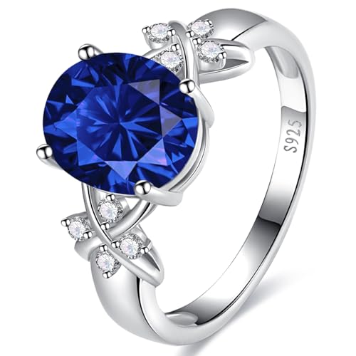 Yaresul Oval Ringe Frauen Damen Ringe Silber 925 Kreierter Saphir Ringe Criss Cross Zirkonia Verlobungsring damen Versprechen Ring Größe 57(18.1) von Yaresul