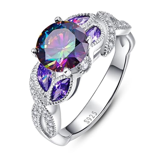 Yaresul 3,6ct Frauen Runde erstellt Regenbogen Topas Ring Lünette Einstellung Marquise Aussage Ring 925er Sterlingsilber Verlobungsringe für Mutter und Oma Bestes Geschenk, Größe 57(18.1) von Yaresul