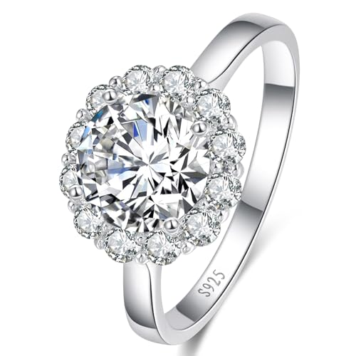 Yaresul 3.5ct Verlobungsringe für Frauen, 925 Sterling Silber Ringe Runder Schnitt CZ Halo Hochzeit Versprechen Ringe Atemberaubende Hochzeit Bands für Frauen Größe 56(17.8) von Yaresul