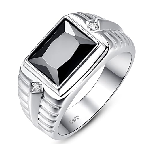 Yaresul 5.3ct 8X10mm Männer Rechteck Schliff Schwarz Onyx Ring Obsidian Ring für Männer Weiß Cubic Zirconia 925 Sterling Silber Ringe für Männer Hochzeit Ring Größe 54.4(17.3) von Yaresul