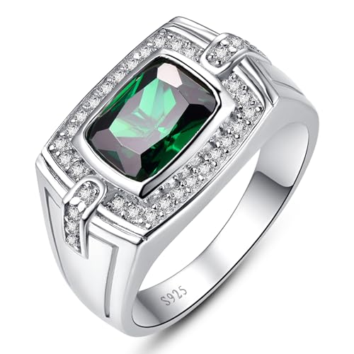Yaresul 7x9mm Erstellt grüner Smaragd Ring 925 Sterling Silber Siegel Ringe für Männer Versprechen Ringe für ihn Mai Geburtsstein Verlobungsring Bands Größe 52.2(16.6) von Yaresul