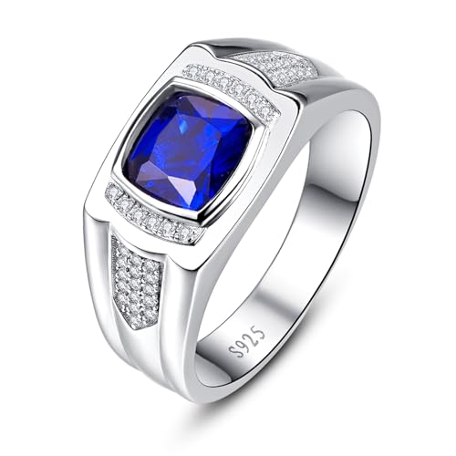 Yaresul 8 * 8mm Erstellt Männer Blau Saphir Ring 925 Sterling Silber Herrenring Pave CZ W/AAA Prinzessinnenschliff Herren Ehering Herren Edelstein Ring Größe 52(16.6) von Yaresul