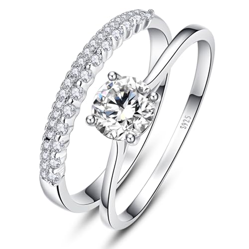 Yaresul Sterling Silber Ringe für Frauen, Runder Schnitt CZ simulierte Diamant Ringe, Stapelbar Ringe Set, Ringe für Teenager Mädchen Geburtstag Valentinstag Geschenke Größe 57(18.1) von Yaresul