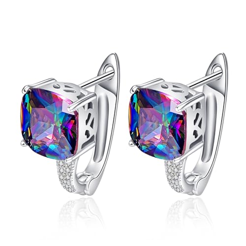 Yaresul 925 Sterling Silber Regenbogen Mystic Topas Ohrstecker 6,8 Karat Ohrringe Ohrstecker mit kubischem Zirkonia Feiner Schmuck für Frauen Mädchen von Yaresul