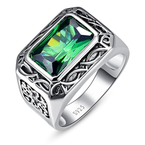 Yaresul 925 Sterling Silber Ring für Männer,6.85 Karat Radiant-Cut Created Emerald Ring,Jahrestag Ring für Ehemann,Größe 60(19.1) von Yaresul