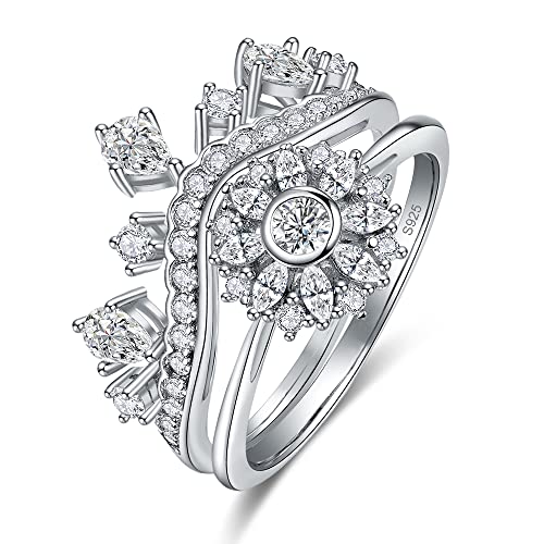 Yaresul 925 Sterling Silber Verlobungsring Set for Damen, CZ simuliert Diamant Blume Ring Krone Trauringe Versprechen Ring für Frau Mädchen von Yaresul