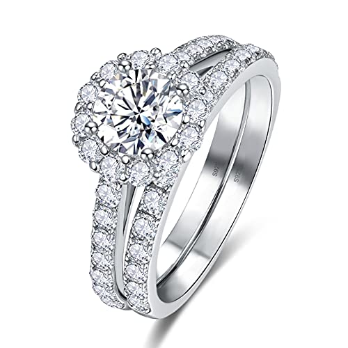 Yaresul 1.5ct Round-Cut Halo Verlobungsringe für Frauen, Platin-Plated Sterling Silber Blume Halo Ring-Set, Promise Ring für Sie von Yaresul