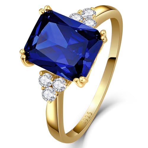 Yaresul Damen-Ring mit blauem Saphir für Damen, 925er-Sterlingsilber, 14 Karat vergoldet, Saphir-Verlobungsring für Damen, Semptember-Geburtssteinringe, gepflasterter Zirkonia, Größe 54.4(17.3) von Yaresul