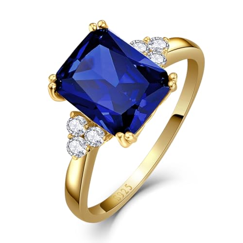 Yaresul Damen-Ring mit blauem Saphir für Damen, 925er-Sterlingsilber, 14 Karat vergoldet, Saphir-Verlobungsring für Damen, Semptember-Geburtssteinringe, gepflasterter Zirkonia, Größe 56(17.8) von Yaresul
