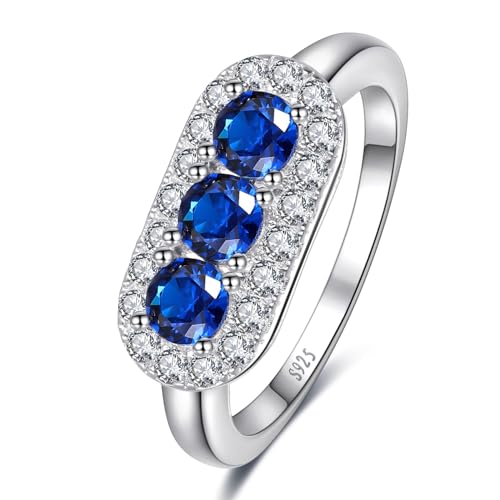 Yaresul Erstellt Blauer Saphir Ring für Frauen Saphir Ring für Frauen 925 Sterling Silber Blau kubischer Zirkonia Ring für Frauen Blau Cocktail Ring Jubiläum Ring, Größe 54.4(17.3) von Yaresul