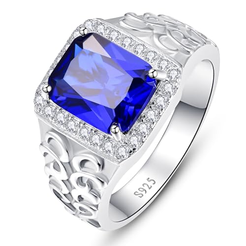 Yaresul Erstellt Blauer Saphir Ring für Männer Weizen Ohr Relief Cubic Zirkonia Herren Ringe Edelstein Ring Männer Hochzeit Bands September Birthstone für Männer Geschenk Größe 52.2(16.6) von Yaresul