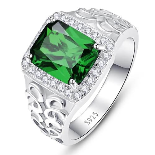 Yaresul Erstellt Grüner Smaragd Ring für Männer Weizen Ohr Relief Cubic Zirkonia Herren Ringe Edelstein Ring Männer Hochzeit Bands Mai Birthstone für Männer Geschenk Größe 52.2(16.6) von Yaresul