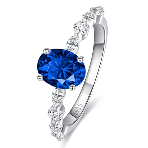 Yaresul Erstellt Saphir Ringe für Frauen 1,5 CT Oval-Cut Saphir Verlobungsring für Frauen 925 Sterling Silber Blau Ring für Frauen Hochzeit Versprechen Ring Größe 52(16.6) von Yaresul
