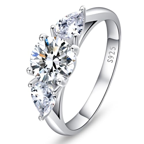 Yaresul Frauen Sterling Silber Drei Stein Ring mit Cubic Zirkonia Schmuck Geschenk für Mutter Tochter Großmutter Schwester Freundin Größe 53(16.9) von Yaresul