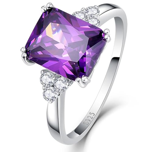 Yaresul Frauen lila Amethyst Ring, 925 Sterling Silber Weißgold Amethyst Verlobungsring Februar Geburtsstein Ringe für Mütter Valentines Thanksgiving Day Geschenk, Größe 50.6(16.1) von Yaresul