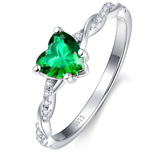 Yaresul Grüner Smaragd-Ring für Damen, 925er-Sterlingsilber, Smaragd-Verlobungsring, Grüner Herz-Ring für Damen, Versprechensring für Sie Größe 52(16.6) von Yaresul