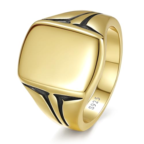 Yaresul Herren Sterling Silber Ring 925 Sterling Silber Quadratische Siegelring für Männer 14k Gold Hochzeit Band Klassisch Quadratische Siegel Verlobungsring Breite Band 10mm Größe 54.4(17.3) von Yaresul