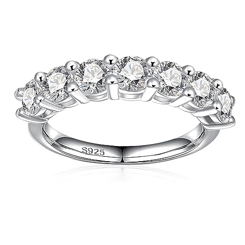 Yaresul Silber Ringe 925 Frauen 2.1 Karat Moissan Diamant Ring Half Eternity Ringe Dünner Hochzeitsringe Verlobungs Ring Damen Stapelbarer Ring D Farbe VVS1 von Yaresul