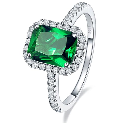 Yaresul 3.6ct 8x6mm Erstellt Grün Simulierte Smaragd Ringe 925 Sterling Silber Verlobungsring für Frauen Mai Birthstone Ringe Gepflasterte Cubic Zirkonia Hochzeit Ring Größe 49.3(15.7) von Yaresul