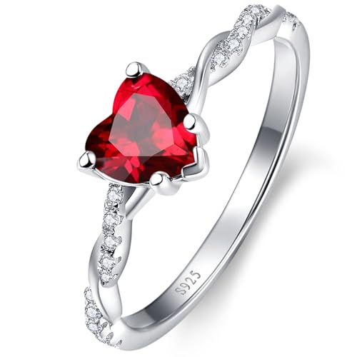 Yaresul Rubin-Ring für Damen, 925er-Sterlingsilber, Granat-Herzring für Damen, Versprechensring für Sie, Juli-Geburtsstein, Schmuck, Valentinstagsgeschenke Größe 49.3(15.7) von Yaresul