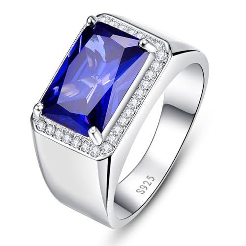 Yaresul Saphir Ringe für Männer 7ct Rechteck Schliff Erstellt Blauer Saphir Herrenringe 925 Sterling Silber Ringe für Männer mit weißen Cubic Zirkonia Hochzeit Verlobungsring Größe 50.6(16.1) von Yaresul