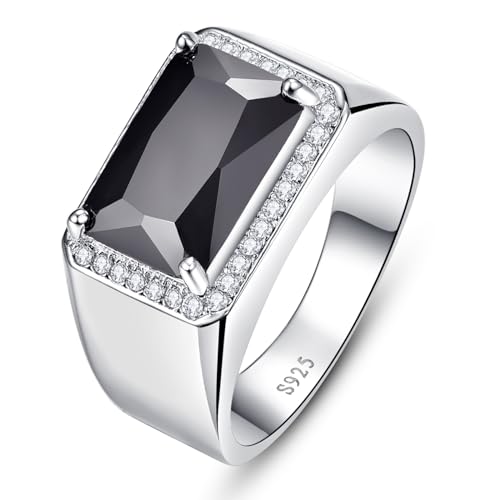 Yaresul Schwarzer Onyx Ring für Männer 7ct 8X12mm Herren Silber Ringe Rechteck Schliff mit weißen Cubic Zirkonia 925 Sterling Silber Ringe für Männer Hochzeit Verlobungsband, Größe 52(16.6) von Yaresul