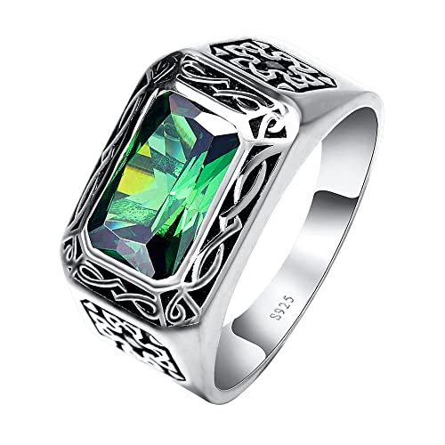 Yaresul Silber Ringe für Männer,6.85ct Radiant-Cut erstellt Smaragd Grün Geburtsstein Ring,Schmuck Geschenk für Mann Jahrestag,Geburtstag und Valentinstag,Größe 54(17.2) von Yaresul