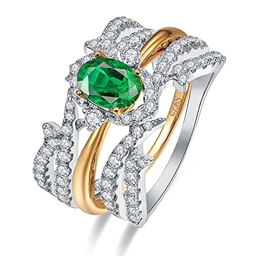 Yaresul Smaragd Ringe für Frau,14K Gold plattiert Sterling Silber erstellt Smaragd grüne Ringe,Cubic Zirkonia Schmuck Ringe für Frau, Größe 60(19.1) von Yaresul