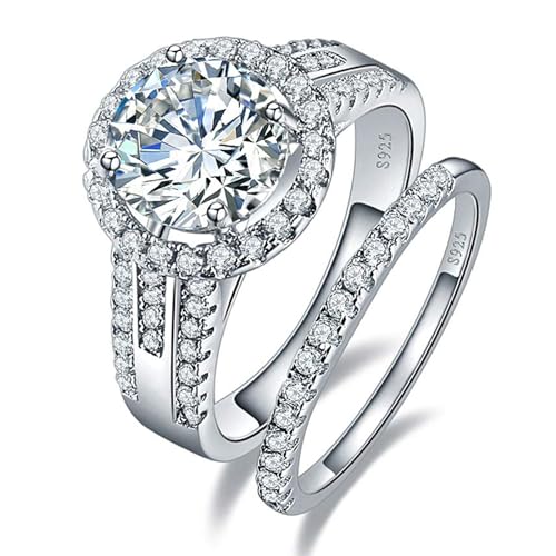 Yaresul Sterling Silber Verlobungsringe für Frauen, 3,45ct Rundschliff großen kubischen Zirkonia Bridal Ring Set, Ring-Sets für Frauen 55(17.5) von Yaresul