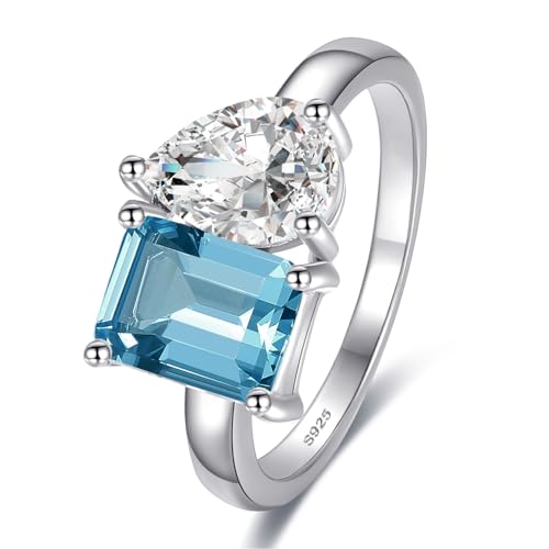 Yaresul Toi Et Moi Ring 925 Sterling Silber Frauen Verlobungsring Weißgold plattiert 1.5ct 6x8mm Doppelstein Ring Smaragd & Birne Aquamarin Schliff Ehering Größe 49.3(15.7) von Yaresul