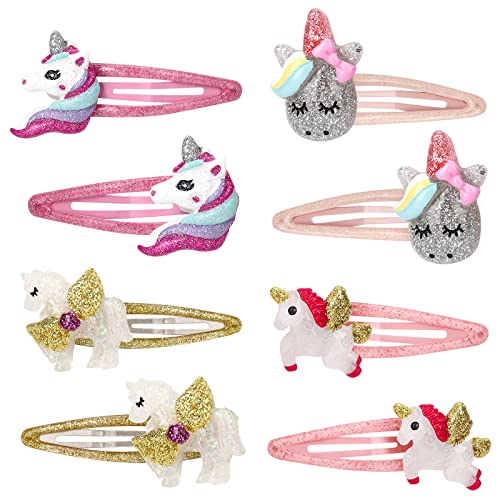 Bunte Einhorn-Haarspangen, rutschfest, Metall-Haarspangen, für kleine Mädchen, Kleinkinder, Kinder, sortiert, bunte Einhorn-Haarnadeln für Geburtstagsparty, 8 Stück (B) von Yarkeuier