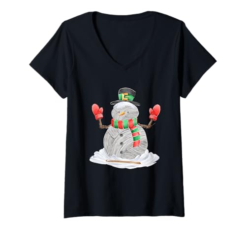 Damen Lustiges Häkelgarn mit Schneemann-Motiv T-Shirt mit V-Ausschnitt von Yarn Crafting Gift Co