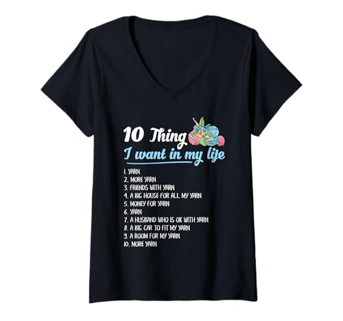 Damen Yarn Lover Memes Knitting Puns Crochet Witze T-Shirt mit V-Ausschnitt von Yarn Crafting Gift Co