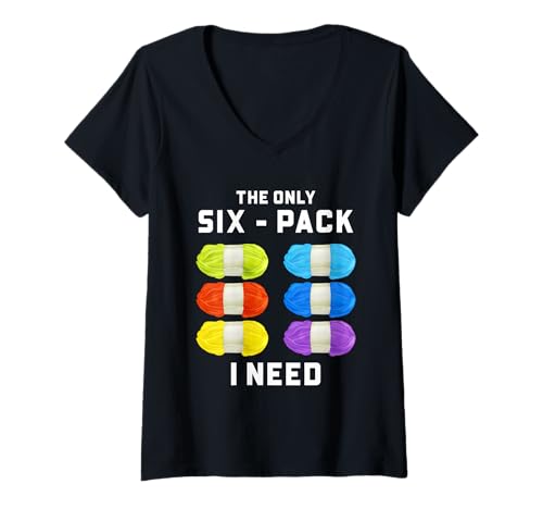Damen Yarn Lover Stricken & Häkeln — Das einzige Sixpack, das ich Brauche T-Shirt mit V-Ausschnitt von Yarn Crafting Gift Co