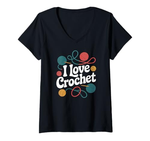 Damen I Love Häkelgarn-Haken Enthusiast Art T-Shirt mit V-Ausschnitt Damen I Love Häkelgarn-Haken Enthusiast Art T-Shirt mit V-Ausschnitt von Yarn Enthusiasts Crochet Passion Club