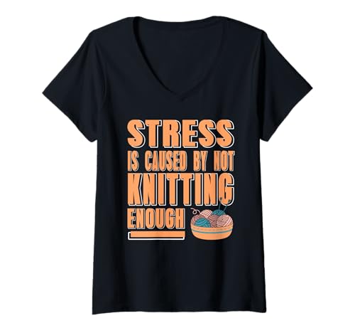 Damen Strick Dich stressfrei Lustiger Garn Spruch T-Shirt mit V-Ausschnitt Damen Strick Dich stressfrei Lustiger Garn Spruch T-Shirt mit V-Ausschnitt von Yarn Fans gegen den Alltagsstress
