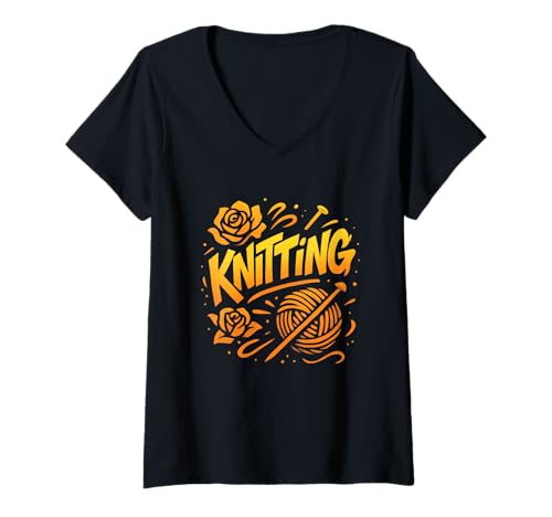 Damen Stricken Graffiti Hobby Kunstwerk T-Shirt mit V-Ausschnitt Damen Stricken Graffiti Hobby Kunstwerk T-Shirt mit V-Ausschnitt von Yarn Street