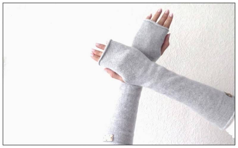 Lange Kaschmir Wolle Strick Armstulpen Für Frauen, Geschenkidee Weihnachten, Merino Halbfinger Handschuhe, Handstulpen Handgelenk Ohne Daumen von YarnMagicLt