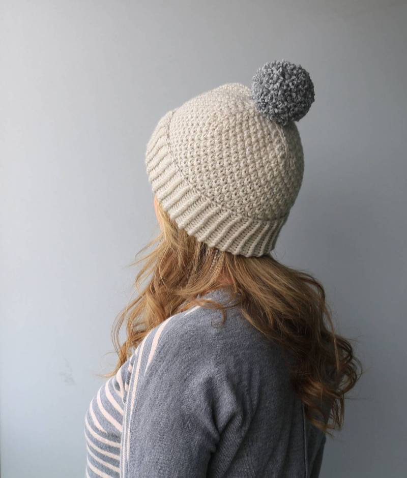 Sofort Lieferbar - Wolle & Acryl Hut/Big Garn Pom Slouchy Beanie Leinen-Oxford Grau "Moos Hut" von YaroslavaHandmade