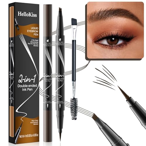 2 Stück Augenbrauenstift Wasserfest, 2-in-1 Dual-Ended Microblading Augenbrauenstift, Wischfest Eyebrow Pencil Kann Leicht Natürliche Augenbrauenfarbe (Dunkelbraun) von Yarrie