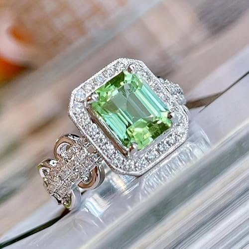 Rechteckiger Vintage-Ring mit Spitze, für Damen, grüner Smaragdschliff, Verlobungsring, Cocktail-Ring, 925er-Sterlingsilber, Edelstein, 14 Karat Weißgold, gefüllt, Hochzeits-Brautbandring (8) von Yarrzhen