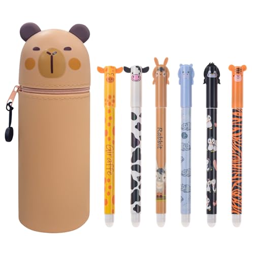 Federmäppchen Stehende, Weiche Silikon Teleskopisch Mäppchen mit 6 Radierbare Stifte, Cartoon Tier Stifthalter und Federtasche, Schlampermäppchen Mädchen, Schulanfang Geschenke für Teenager von Yarteim