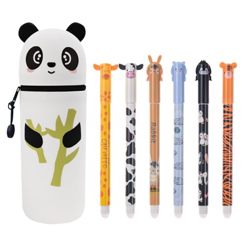 Federmäppchen Stehende, Weiche Silikon Teleskopisch Mäppchen mit 6 Radierbare Stifte, Cartoon Tier Stifthalter und Federtasche, Schlampermäppchen Mädchen, Schulanfang Geschenke für Teenager von Yarteim