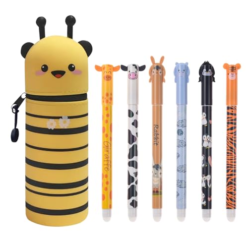 Federmäppchen Stehende, Weiche Silikon Teleskopisch Mäppchen mit 6 Radierbare Stifte, Cartoon Tier Stifthalter und Federtasche, Schlampermäppchen Mädchen, Schulanfang Geschenke für Teenager von Yarteim