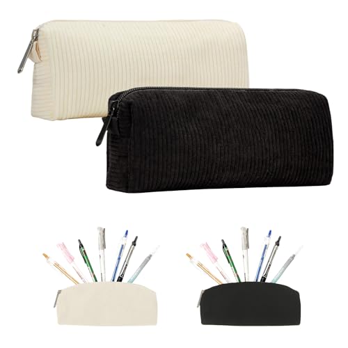 2 Stück Federmäppchen Klein Mäppchen in Cord, Federmäppchen für Erwachsene Teenager Pencil Case mit Reißverschluss Kosmetik Organizer Etui Stifte von YasJess