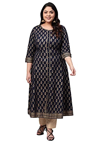 Indische Tunika Baumwolle Gold Print Anarkali Kurtis für Damen (Rot), blau, 5X-Large von Yash Gallery